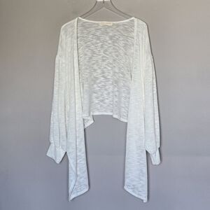Stitch + Feather Tie Front Cardigan Balloon Sleeves Gauzy Layering Boho Sweater